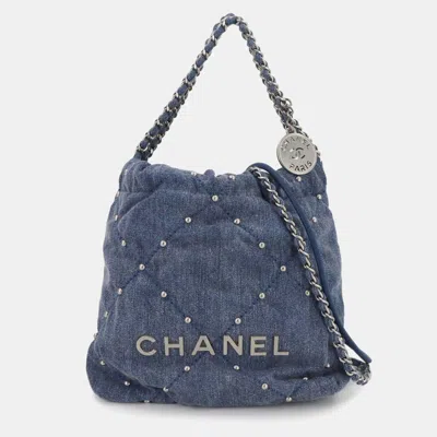 Pre-owned Chanel 22 Mini 2-way Chain Hand/shoulder Bag In Denim Blue