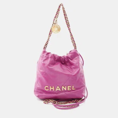 Pre-owned Chanel 22 Mini Chain Shoulder Bag Leather Purple Ghw Cc
