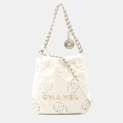 Pre-owned Chanel 22 Mini Chain Shoulder Bag Leather White Crossbody Ghw