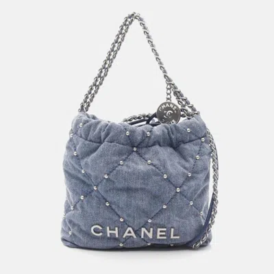Pre-owned Chanel 22 Mini Denim Shoulder Bag In Blue