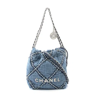 Pre-owned Chanel 22 Mini Denim Shoulder Bag In Blue