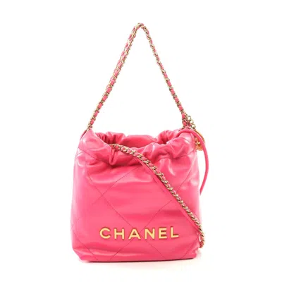 Pre-owned Chanel 22 Mini Leather Shoulder Bag In Pink
