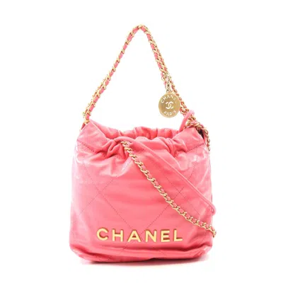 Pre-owned Chanel 22 Mini Leather Shoulder Bag In Pink