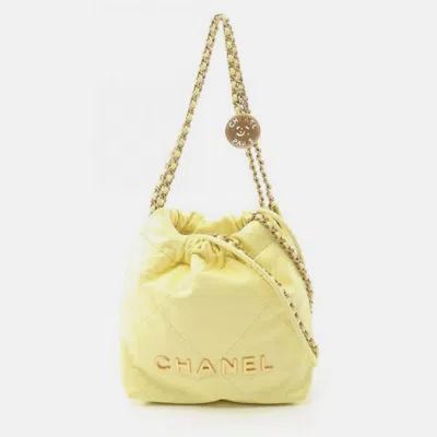 Pre-owned Chanel 22 Mini Leather Shoulder Bag In Yellow