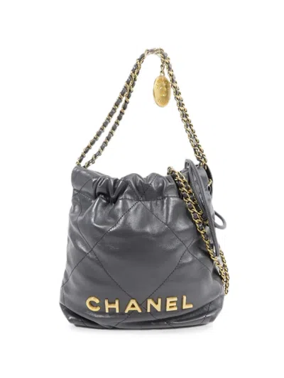 Chanel 22 Mini Logo Bucket Bag In Gray