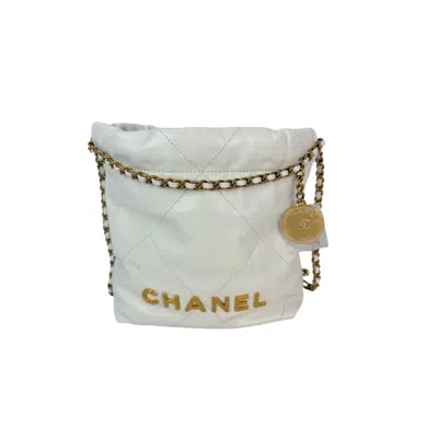Pre-owned Chanel 22 Mini Shiny Calfskin Quilted White Crossbody Bag