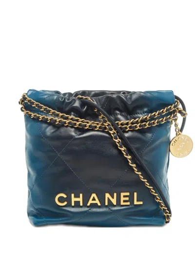 Pre-owned Chanel 22 Ombre Leather Mini Bag In Blue