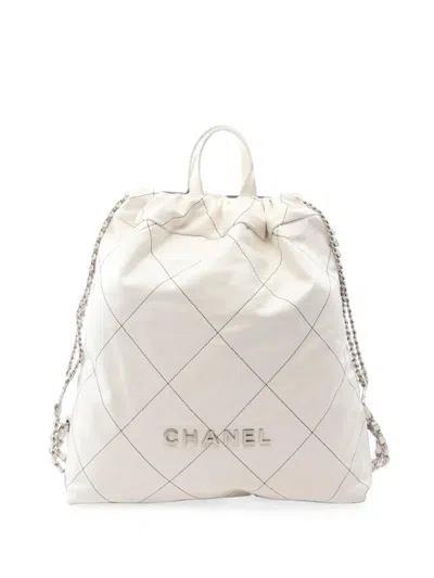 Chanel 22 Patterned Backpack In White