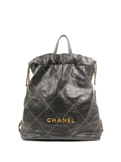 Pre-owned Chanel 22 Quilted Backpack In Black