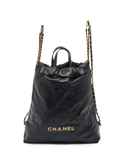 Pre-owned Chanel 22 Quilted Backpack In Black