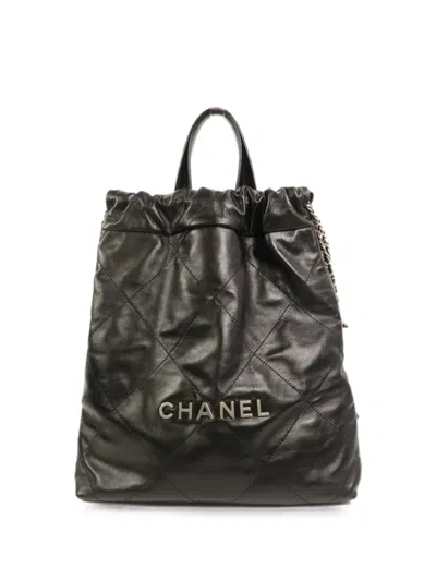Pre-owned Chanel 22 Quilted Backpack In Black