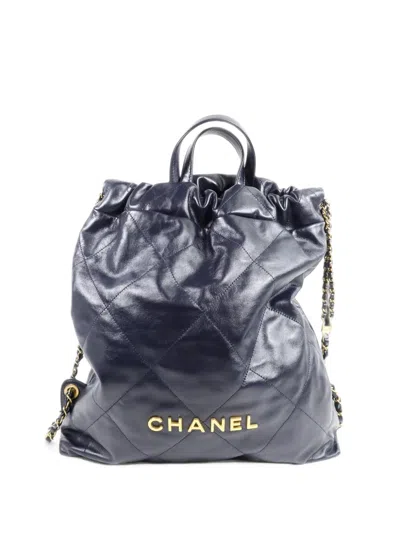 Pre-owned Chanel 22 Quilted Backpack In Blue