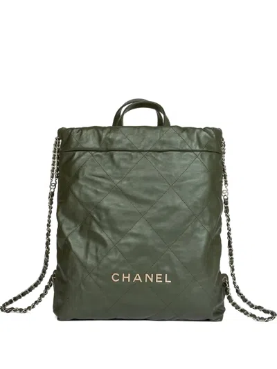 Pre-owned Chanel 22 Quilted Backpack In Green