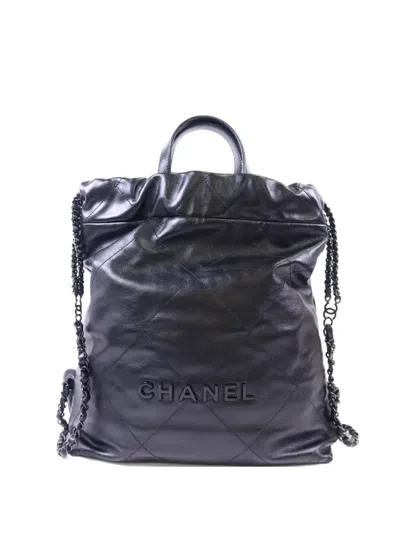 Pre-owned Chanel 22 Quilted Leather Backpack In Black