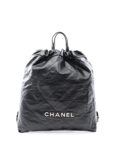 Pre-owned Chanel 22 Quilted Leather Backpack In Black