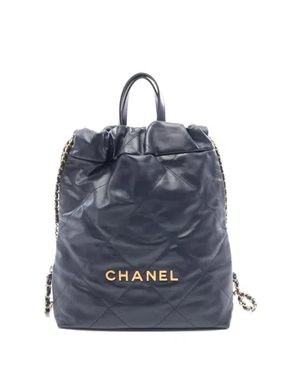 Pre-owned Chanel 22 Quilted Leather Backpack In Blue