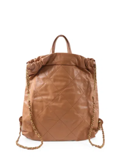 Pre-owned Chanel 22 Quilted Leather Backpack In Brown