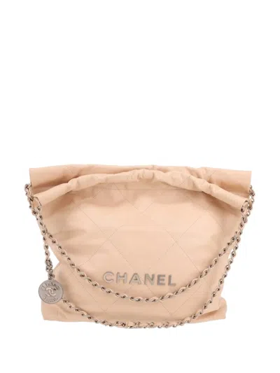 Pre-owned Chanel 22 Quilted Leather Shopping Bag In Neutral