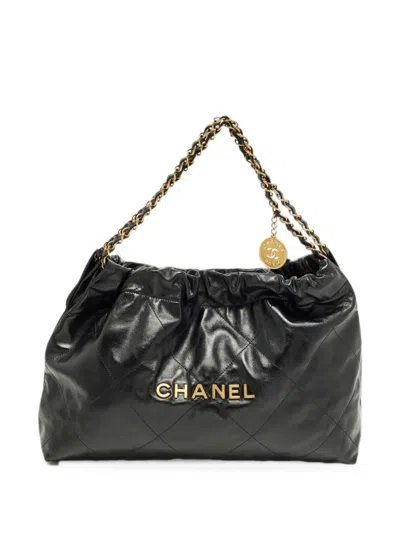 Pre-owned Chanel 22 Quilted Leather Tote Bag In Black