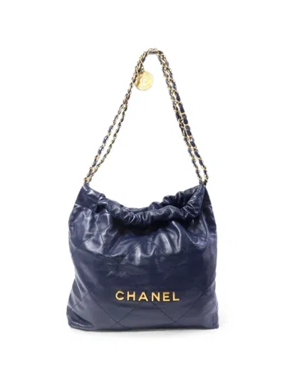 Pre-owned Chanel 22 Quilted Tote Bag In Blue