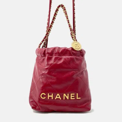 Pre-owned Chanel 22 Red Calf Leather Mini Chain Shoulder Bag