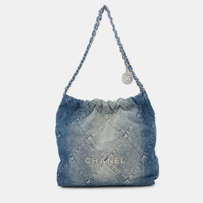 Pre-owned Chanel 22 Shoulder Bag Blue Denim Size Small