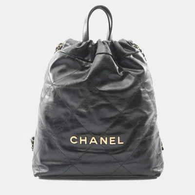 Pre-owned Chanel 22 Small Black Leather Backpack