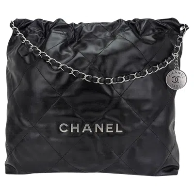 Pre-owned Chanel 22 Tote Quilted Diamond Stitched Hobo Bag With Brushed Silver Hardware In Black