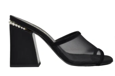 Pre-owned Chanel 22a Black Mesh Pearl Cc Logo Block Heel Backless Mule Sandal Pump 39