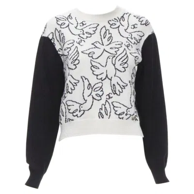 Pre-owned Chanel 22c Cashmere Black White Dove Bird Cc Pullover Sweater Fr34 Xs