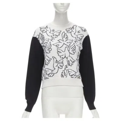 Pre-owned Chanel 22c Cashmere Black White Dove Bird Cc Pullover Sweater Fr34 Xs