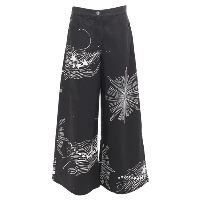 Pre-owned Chanel 22c Cc Horoscope Star Print Wide Leg Jeans In Black