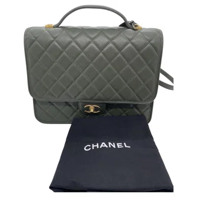 Pre-owned Chanel 22k Green Caviar Quilted Backpack Gold Tone Hardware