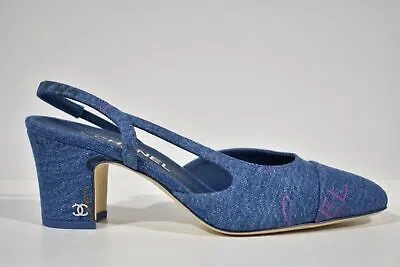 Pre-owned Chanel 22p Mademoiselle Coco Sling Light Blue Denim Slingback Sandal Heel 41