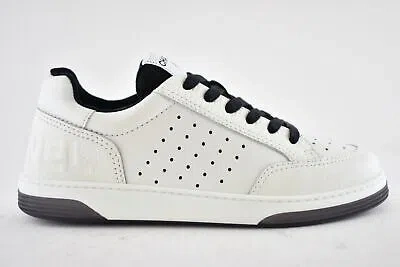 Pre-owned Chanel 22p White Leather Black Cc Flat Lace Up Tie Runner Trainer Sneaker 40