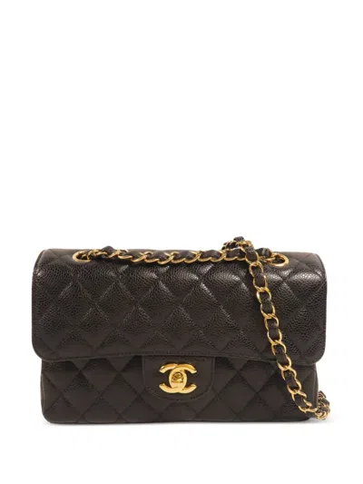 Pre-owned Chanel 23 Classic Double Flap Cc Turn-lock Shoulder Bag In Black