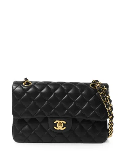 Pre-owned Chanel 23 Classic Double Flap Quilted Shoulder Bag In Black