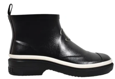 Pre-owned Chanel 23a Black White Caoutchouc Rubber Cc Logo Low Top Short Rain Boots 37