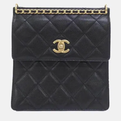 Pre-owned Chanel 23a Chain As4189 Black Grained Calfskin Leather Backpack Bag