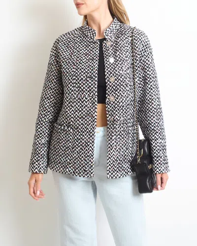 Pre-owned Chanel 23a Multi-colour Sequin Mid Collar Tweed Jacket In White