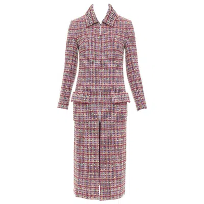 Pre-owned Chanel 23a Runway Multicolor Wool Blend Tweed Flap Pockets Long Coat Fr36 S In Brown