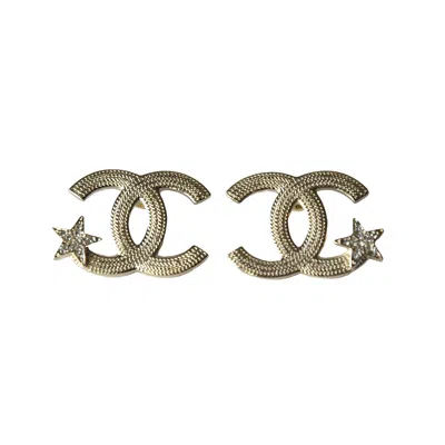 Pre-owned Chanel 23b Cc Crystal Strass Star Stud Earrings Gold