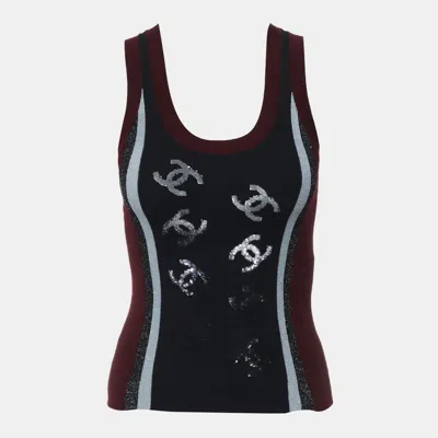 Pre-owned Chanel 23b Logo Sequined Tank Top In Blue