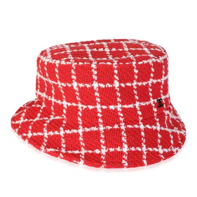 Pre-owned Chanel 23c Red White Fantasy Tweed Bucket Hat L
