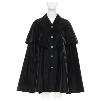 Pre-owned Chanel 23k Runway Black Camellia Button Cape Overlay Fluid Parka Coat Fr38 M