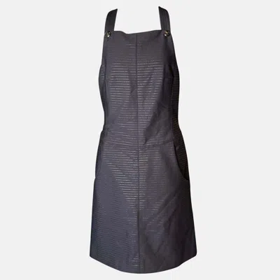 Pre-owned Chanel 23p Metallic Stripe Dungaree Dress M In Black
