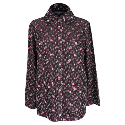 Pre-owned Chanel 24b Jacket Black And Pink With Metallic Thread Logo Buttons 36