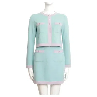 Pre-owned Chanel 24c Cashmere Cardigan And Skirt Set In Pastel Blue And Purple