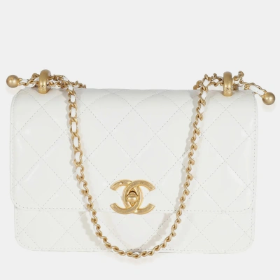 Pre-owned Chanel 24c White Quilted Calfskin Small Vintage Flap Bag