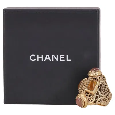 Pre-owned Chanel 24k Gold Plated Gripoix Cabouchon Cruise Collection Ring In Multi